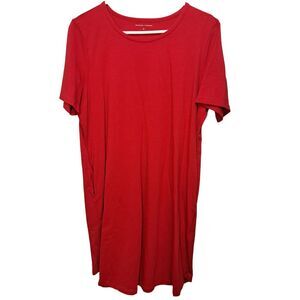 Universal Standard Womens Red Short Sleeve T-Shirt Shift Dress with Pockets XS